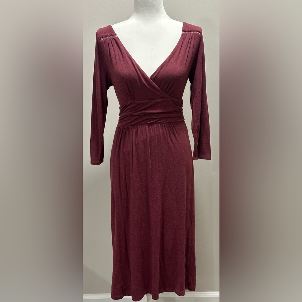 MAEVE Anthropologie Galena Dress Burgundy Jersey Faux Wrap Womens Size Medium